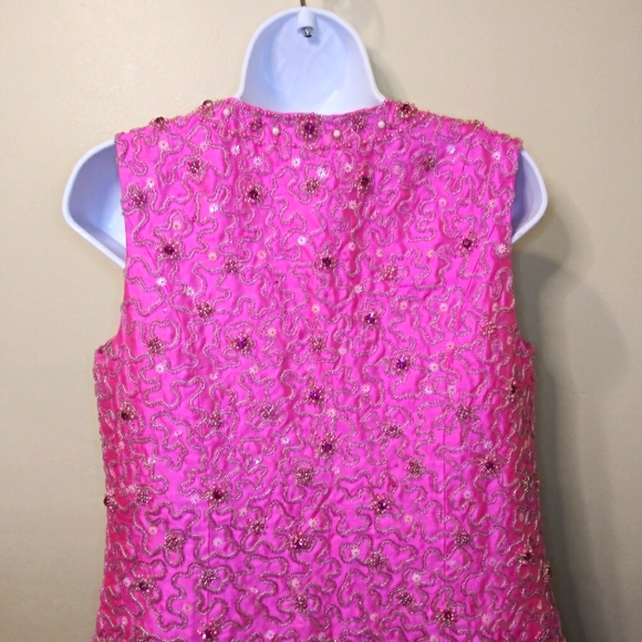 Vintage 1960-70 Barbie Pink Raw Silk Hand Beaded/Jeweled Cocktail, Hostess Vest - Picture 8 of 13
